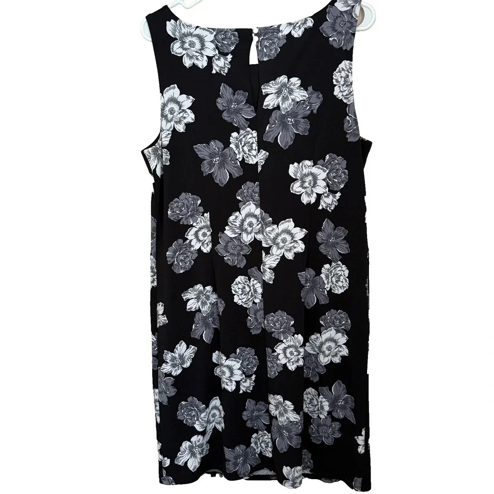 Ann Taylor M Black White Floral Sleeveless Shift Dress Career Minimalist Classic - Picture 2 of 6